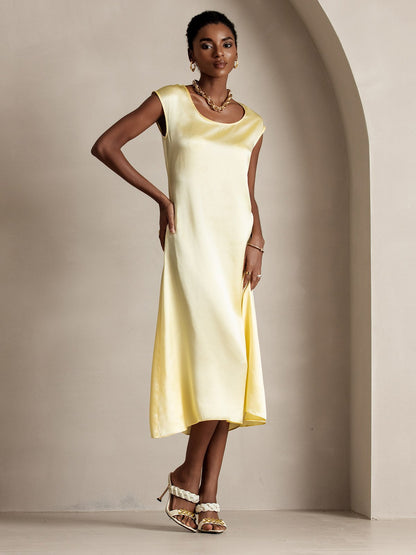 Rosstef 19Momme Silk Cap Sleeve Round Neck Midi Dress