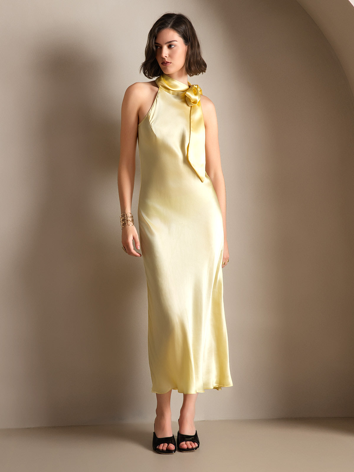 Rosstef 19Momme Silk Sleeveless Tie Neck Midi Dress