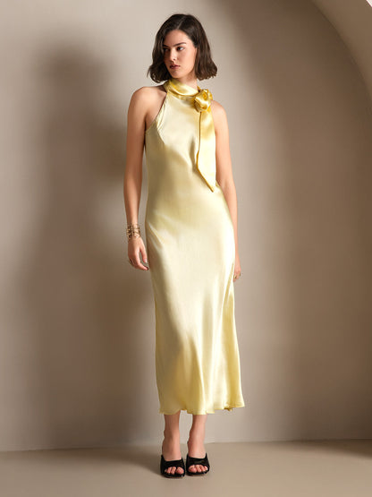 Rosstef 19Momme Silk Sleeveless Tie Neck Midi Dress