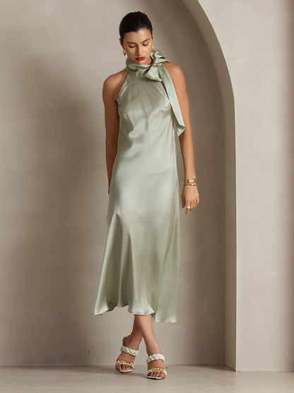 Rosstef 19Momme Silk Sleeveless Tie Neck Midi Dress