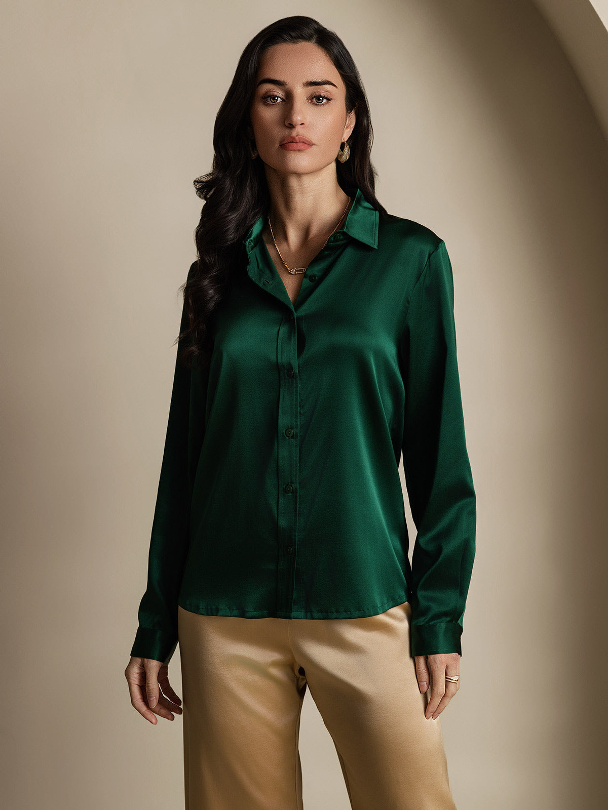 Rosstef 19Momme Silk Long Sleeve Lapel Collar Women's Shirt
