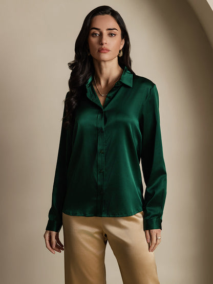 Rosstef 19Momme Silk Long Sleeve Lapel Collar Women's Shirt