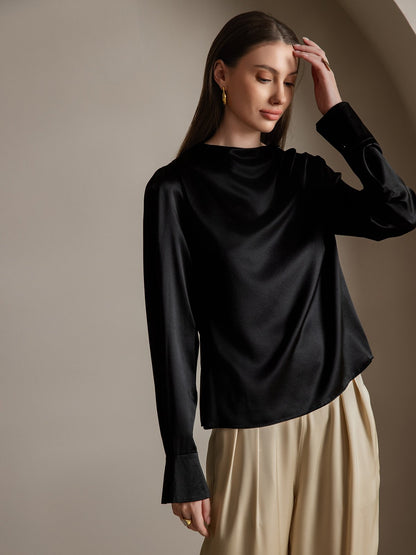 Rosstef 19Momme Silk Long Sleeve Boat Neck Blouse