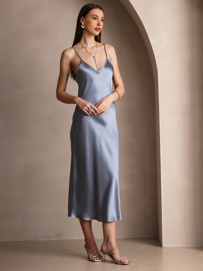 Rosstef 100% Mulberry Silk Spaghetti Strap Midi Long Dress