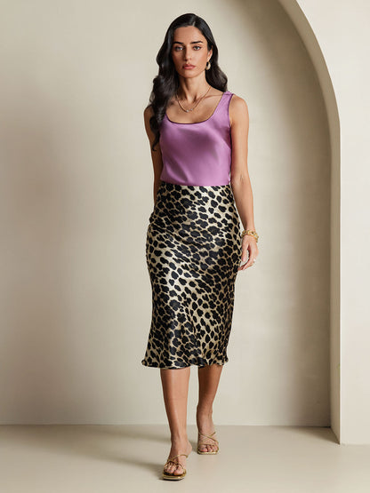 Rosstef 19Momme Leopard Print Stretch Straight Long Skirt