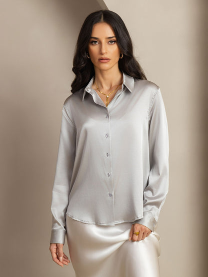 Rosstef 19Momme Sik Long Sleeve Lapel Collar Kadın Günüşü