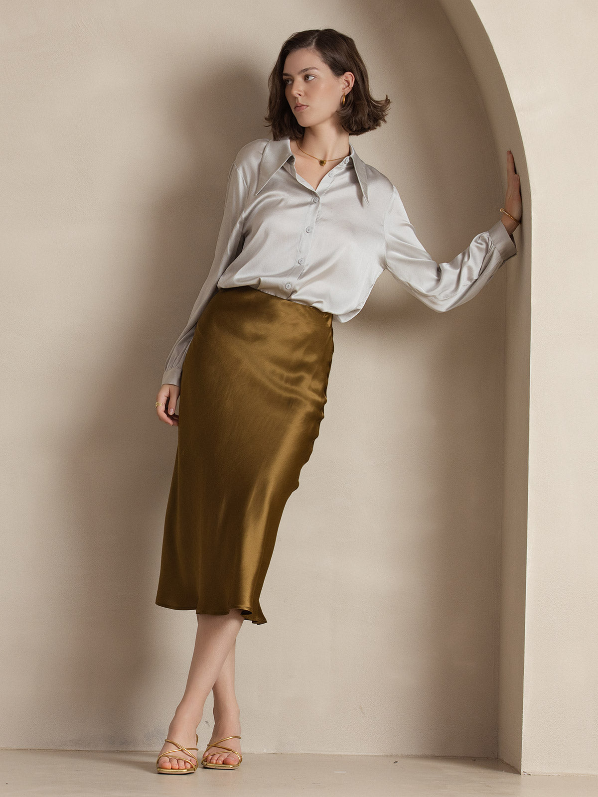 Rosstef 100% Mulberry Silk Stretch Long Straight Skirt