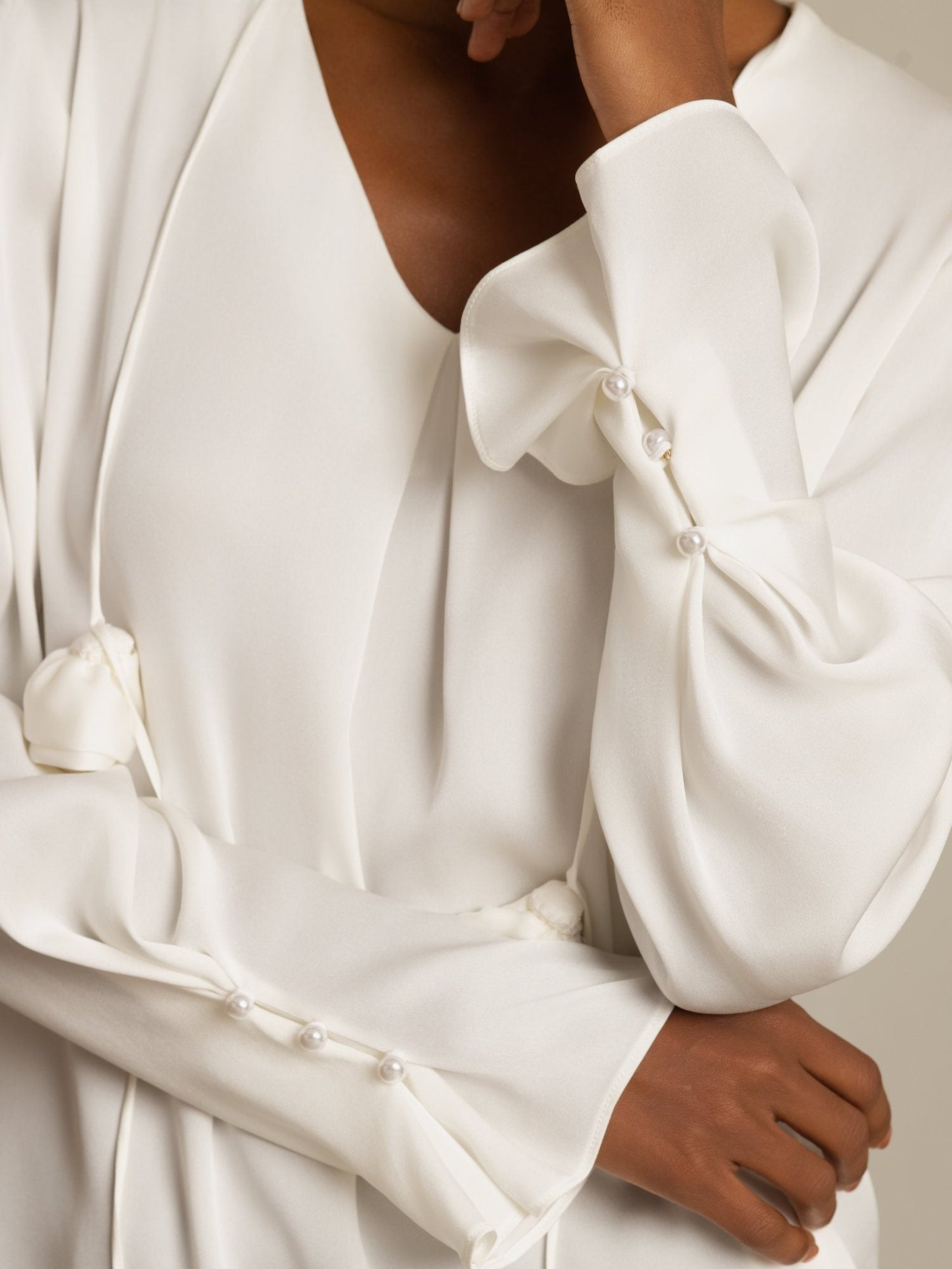 Rosstef 19Momme Stretch Silk V Neck Long Sleeve Blouse