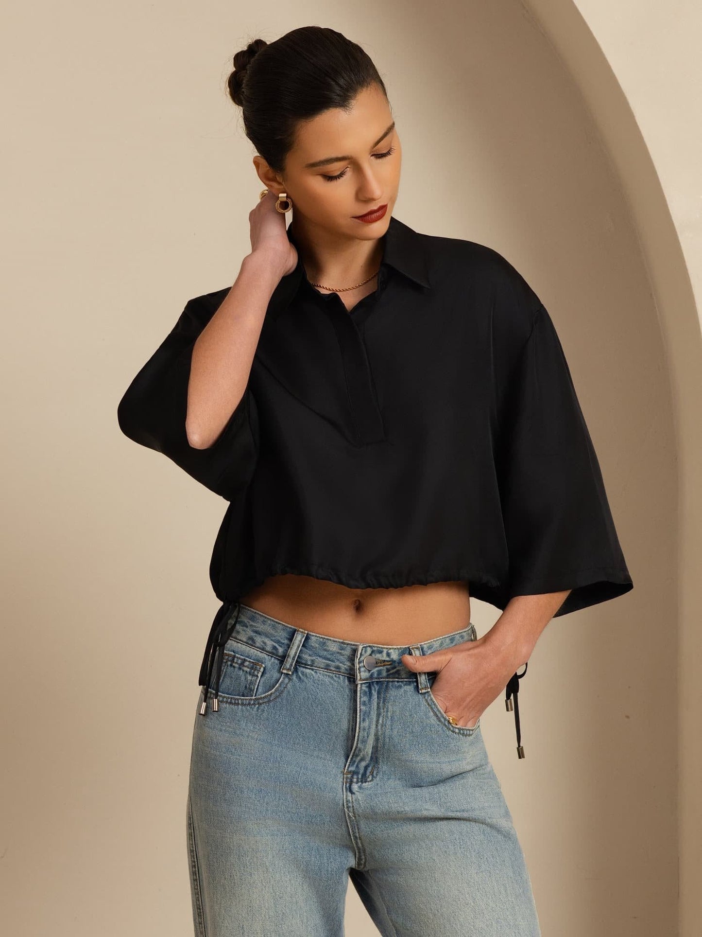 Rosstef Pure Silk Kadın Çift Kol Kaba Bluz