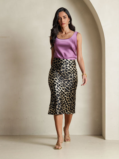 Rosstef 19Momme Leopard Print Stretch Straight Long Skirt
