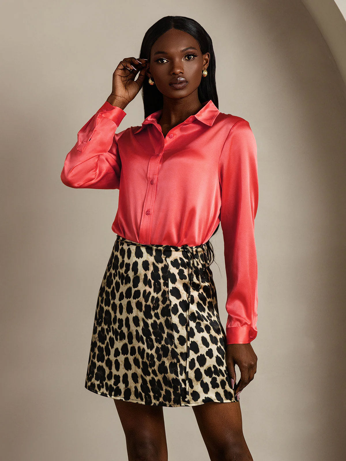 Rosstef 19Momme Silk Lapel Collar Long Sleeve Women's Shirt