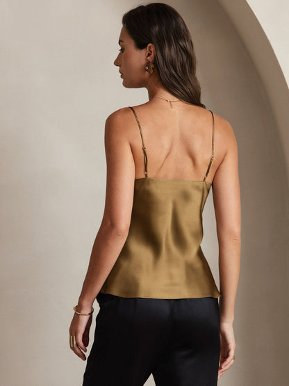 Rosstef 100% Mulberry Silk Spaghetti Strap V Neck Camisole Top