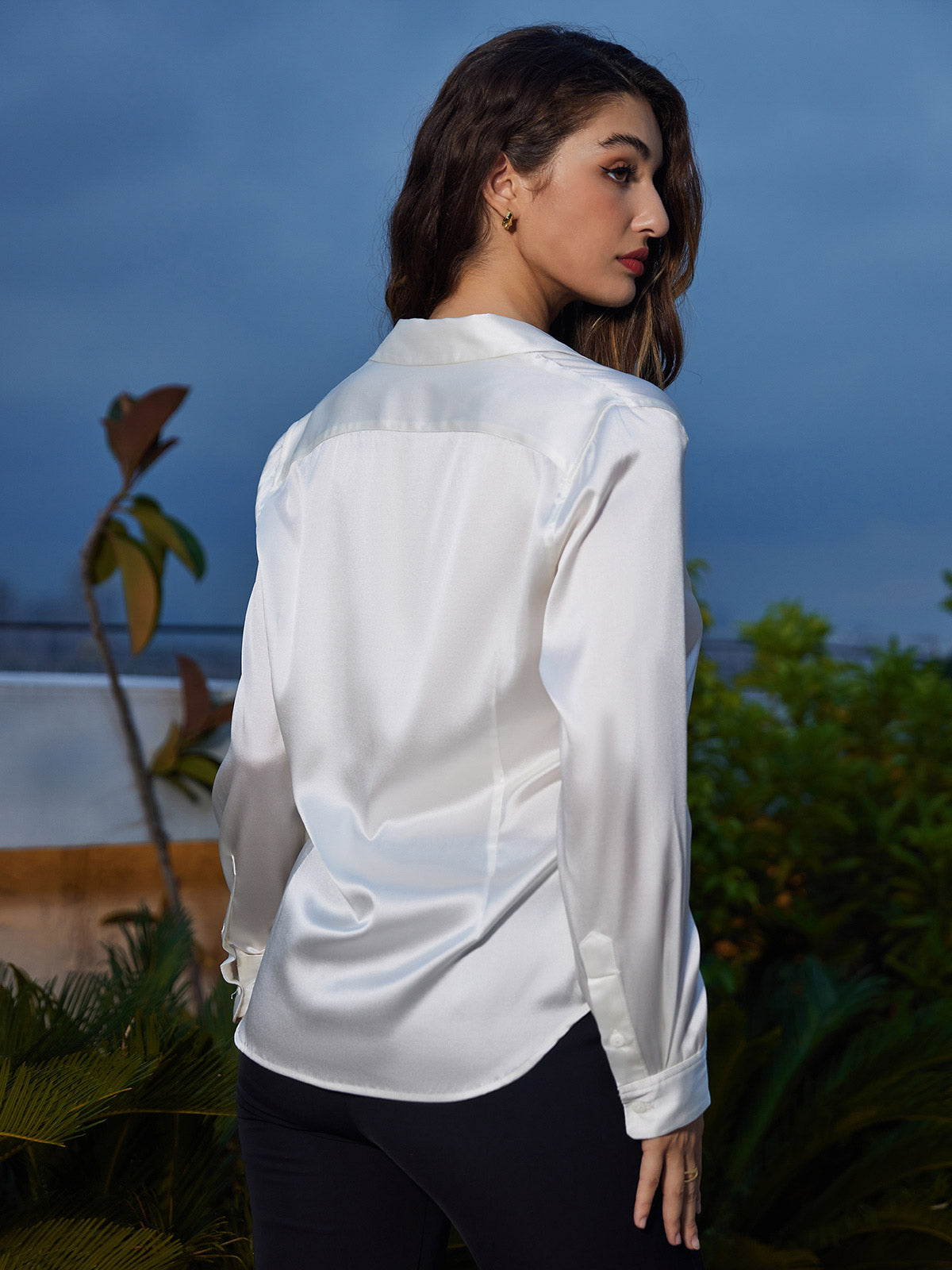 Rosstef 19Momme Sik Long Sleeve Lapel Collar Kadın Günüşü