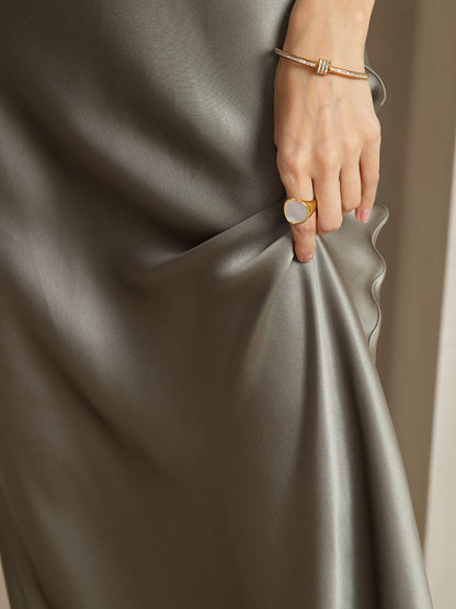 Rosstef 100% Mulberry Silk U Neck Midi Long Dress