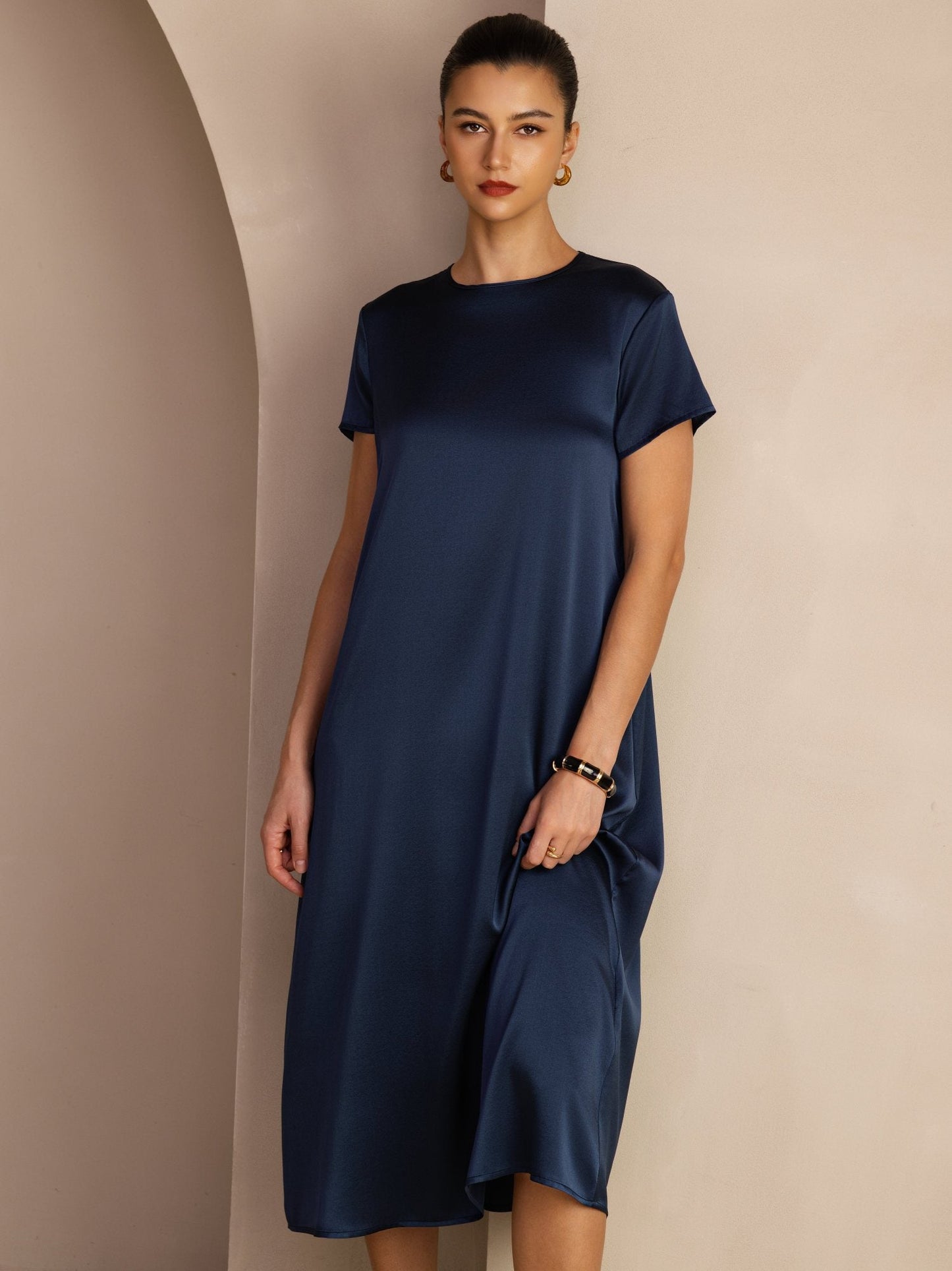 Rosstef 19Momme Silk Midi Dress With Side Pockets