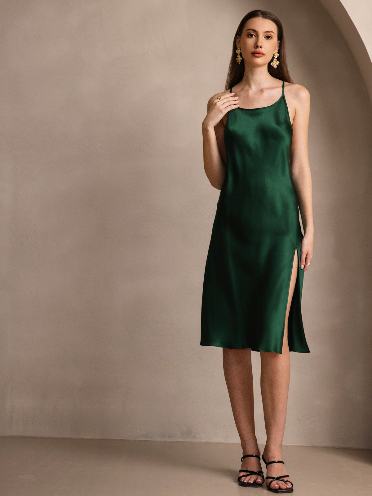 Rosstef Pure Silk Midi Dress with Criss Cross V-Back