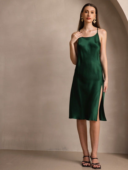 Rosstef Pure Silk Midi Dress with Criss Cross V-Back