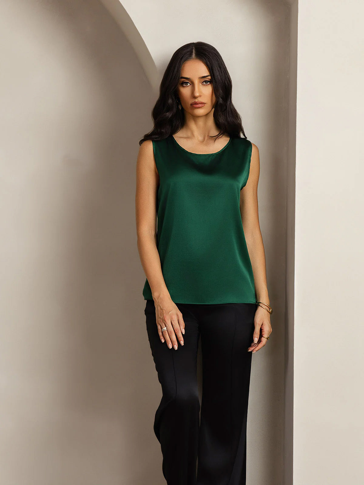 Rosstef 19Momme Silk Sleeveless Round Neck Women's Tank Top
