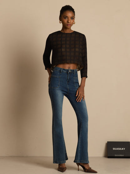 Rosstef Pure Silk Grid Crop Blouse