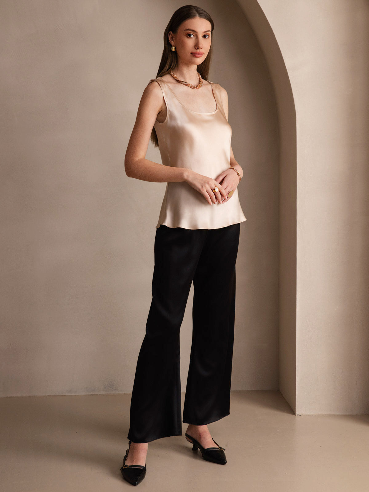 Rosstef 100% Mulberry Silk U Çıkıntılı Tank Top
