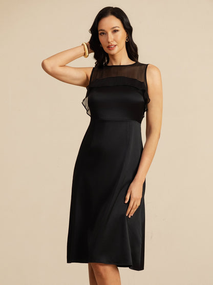Rosstef 19Momme Pure Silk Illusion Neck Sleeveless Knee Length Giyin