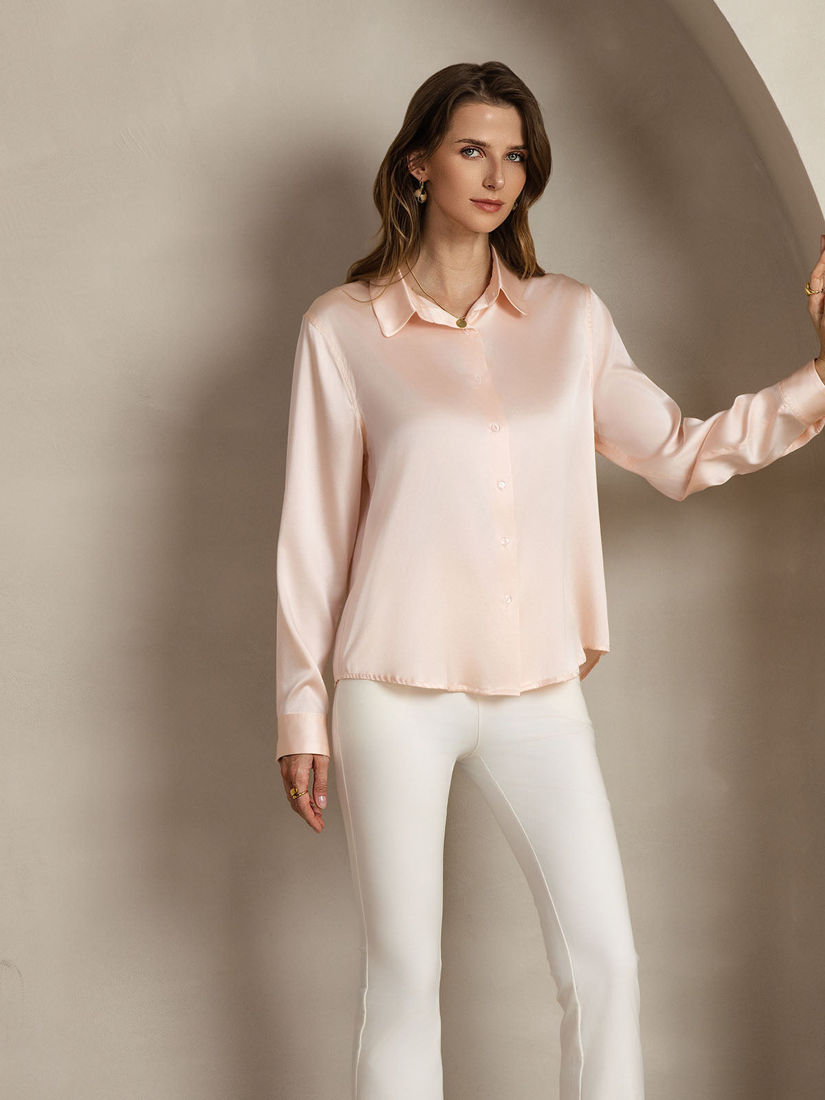 Rosstef 19Momme Sik Long Sleeve Lapel Collar Kadın Günüşü
