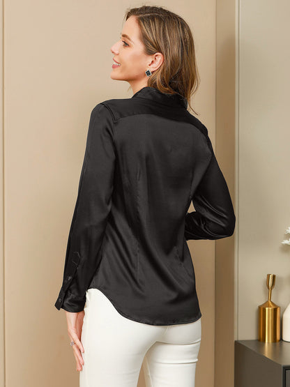 Rosstef 19Momme Silk Long Sleeve Lapel Collar Kadın Giyimi