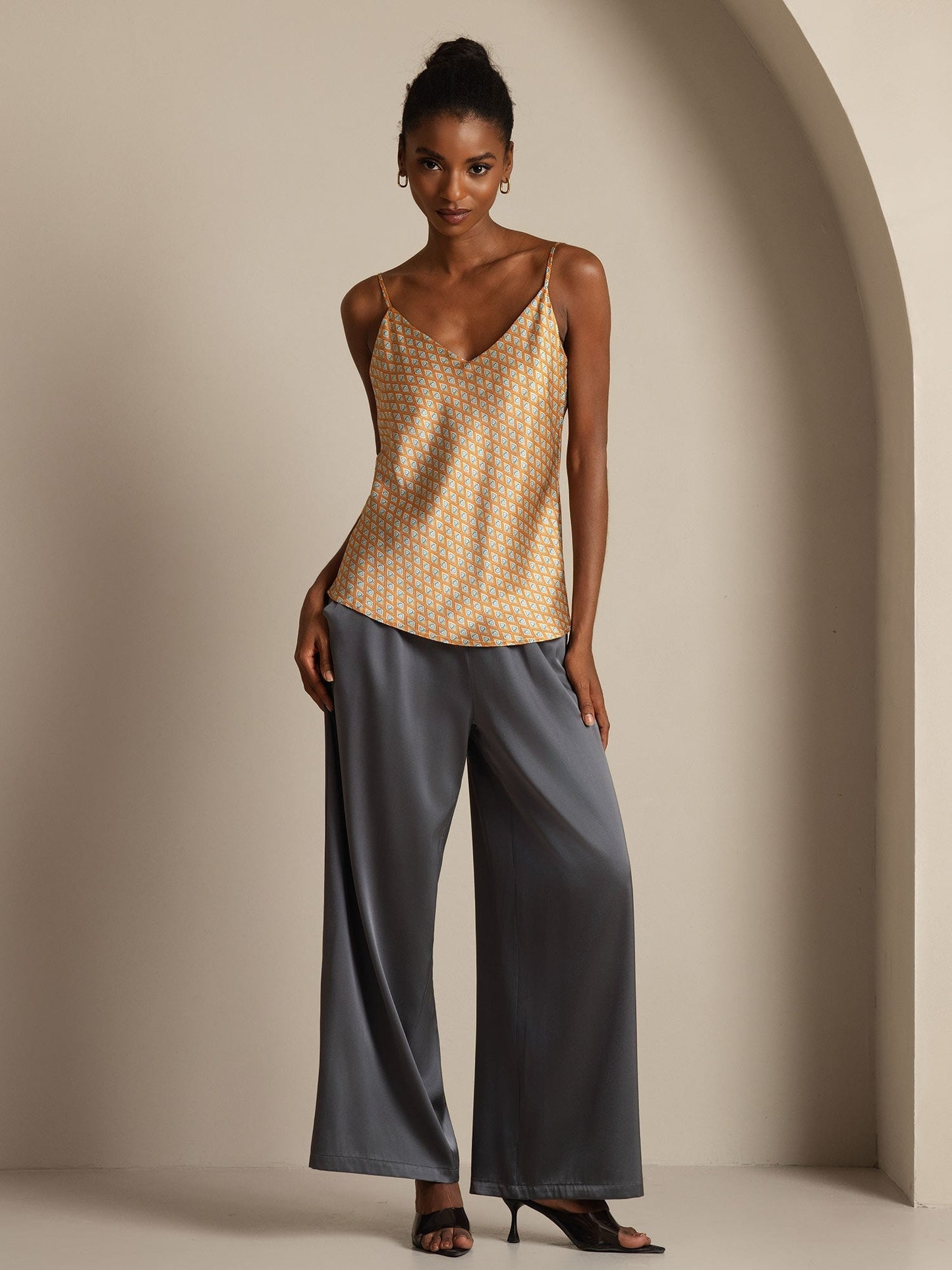 Rosstef Pure Silk Geometric Print Camisole