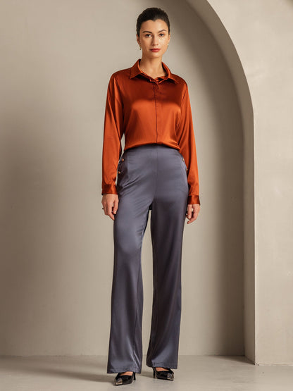 Rosstef 19Momme Silk Long Sleeve Lapel Collar Kadın Bluzu