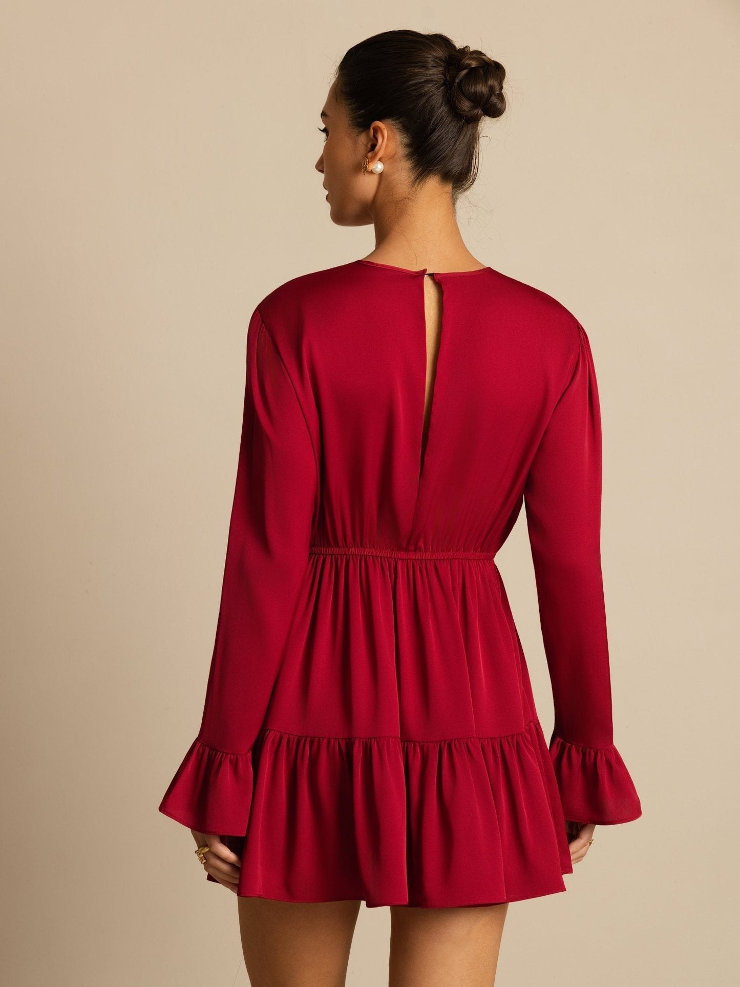 Rosstef 19Momme Stretch Silk Ruffle Sleeves Short Dress