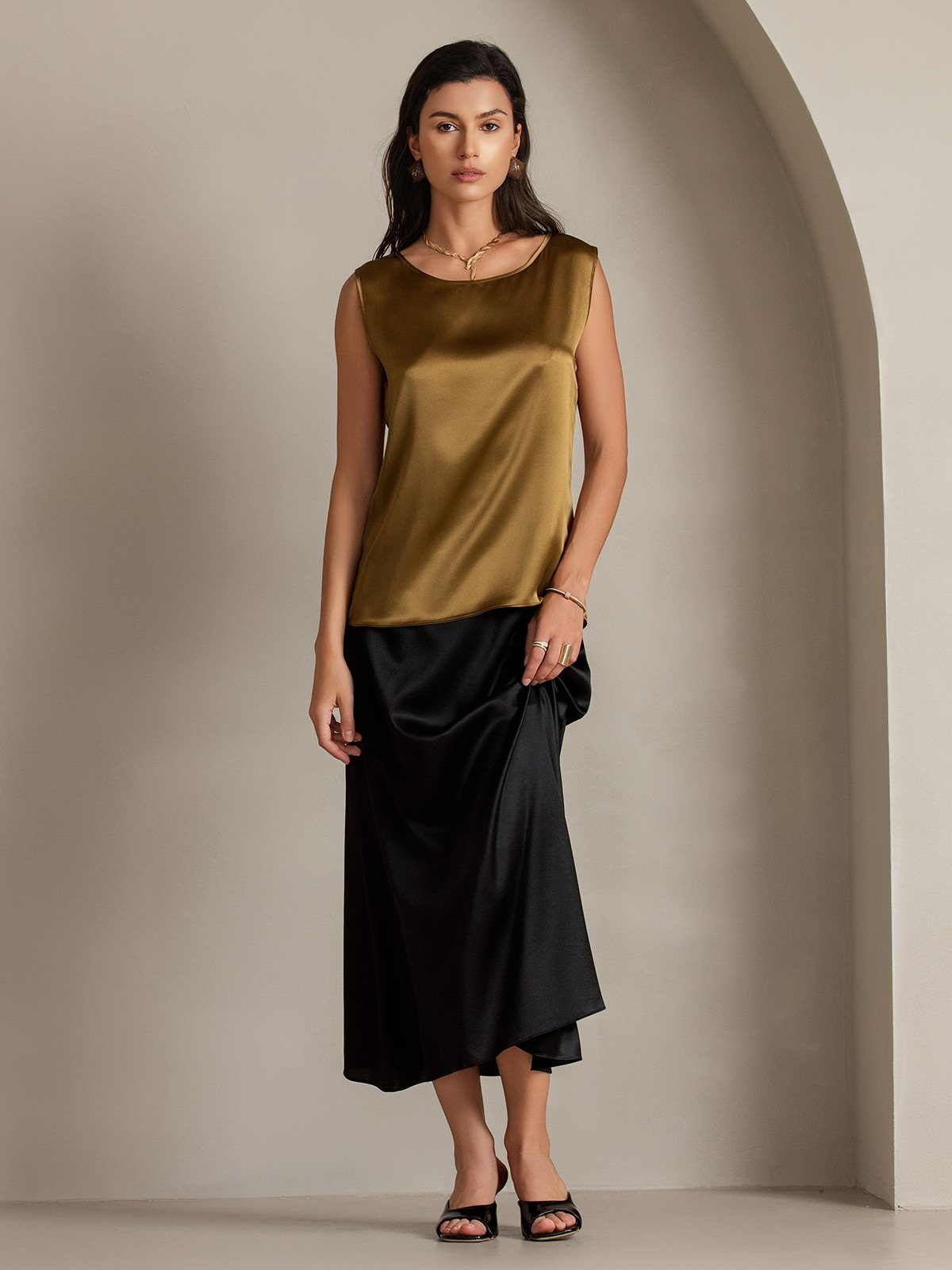 Rosstef 19Momme Silk Sleeveless Round Neck Kadın Tank Top