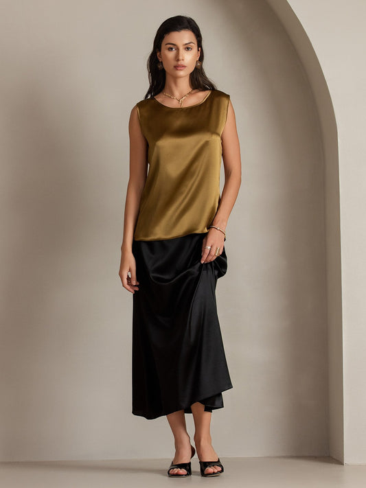 Rosstef 19Momme Silk Sleeveless Round Neck Kadın Tank Top