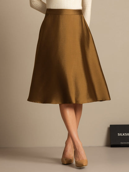 Rosstef 32Momme Silk-Wool Blend A Line Midi Skirt with Zipper Design