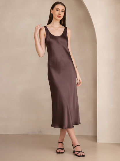 Rosstef 100% Mulberry Silk U Neck Midi Long Dress