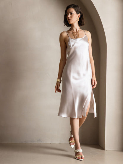 Rosstef Pure Silk Midi Dress with Criss Cross V-Back