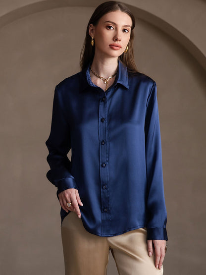Rosstef 19Momme Silk Long Sleeve Lapel Collar Women's Shirt