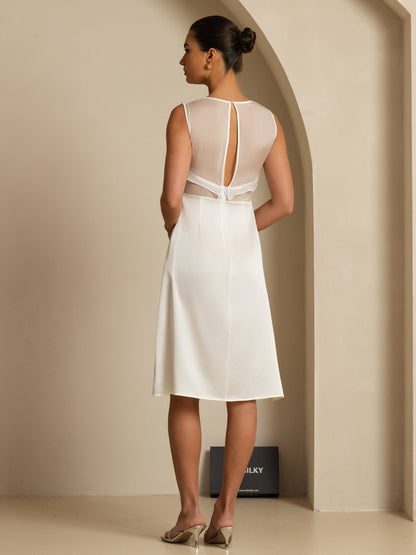 Rosstef 19Momme Pure Silk Illusion Neck Sleeveless Knee Length Giyin