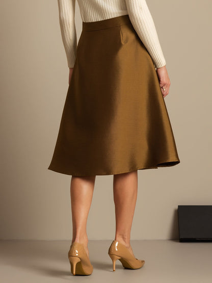 Rosstef 32Momme Silk-Wool Blend A Line Midi Skirt with Zipper Design