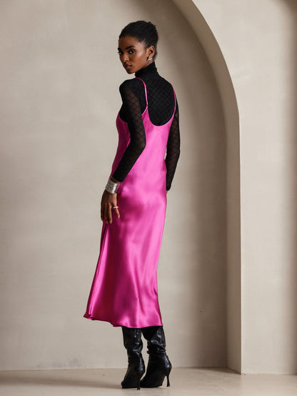 Rosstef 100% Mulberry Silk Spaghetti Strap Midi Long Dress
