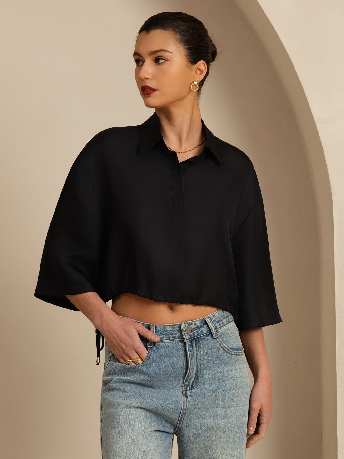 Rosstef Pure Silk Kadın Çift Kol Kaba Bluz