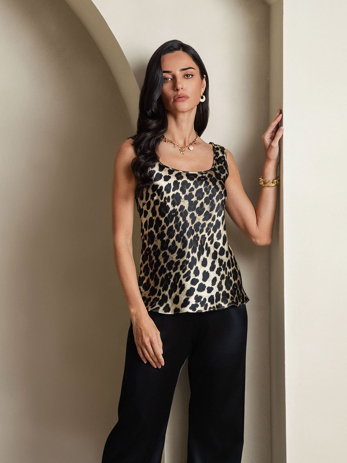 Rosstef Kadın Leopard Print Çıkarlı U-Neck Tank Top