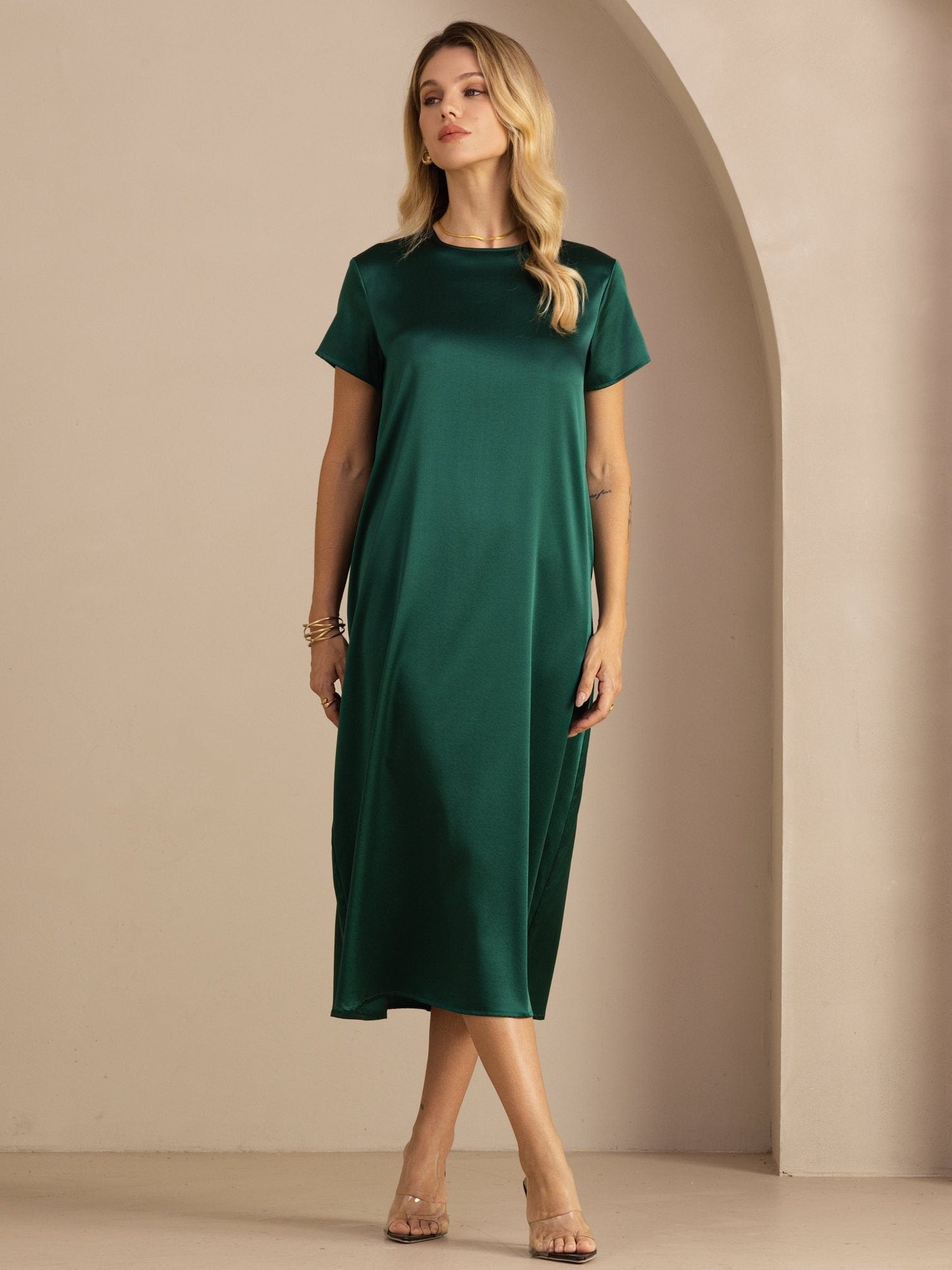 Rosstef 19Momme Silk Midi Dress With Side Pockets
