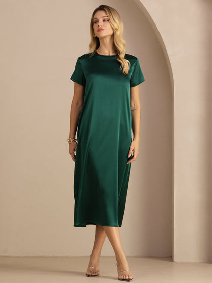 Rosstef 19Momme Silk Midi Dress With Side Pockets