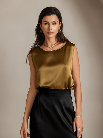 Rosstef 19Momme Silk Sleeveless Round Neck Kadın Tank Top