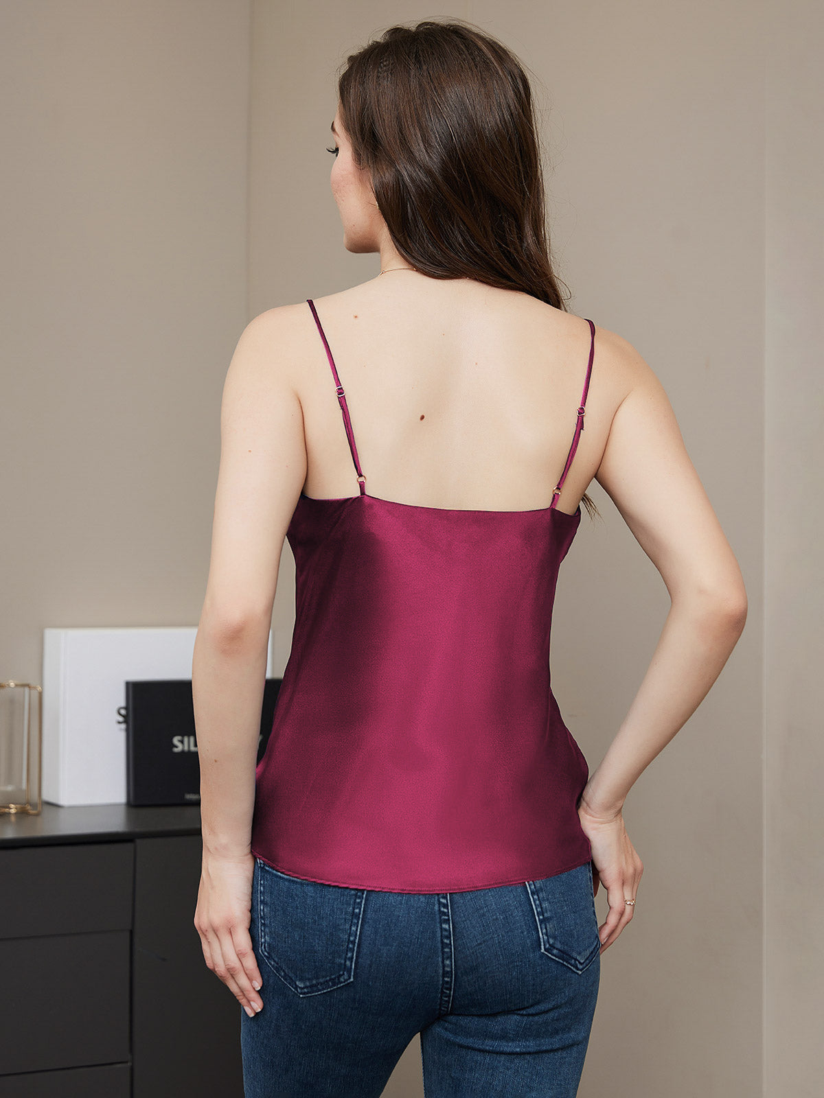 Rosstef 100% Mulberry Silk Spaghetti Strap V Neck Camisole Top