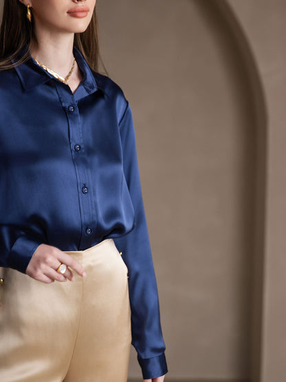 Rosstef 19Momme Silk Long Sleeve Lapel Collar Women's Shirt