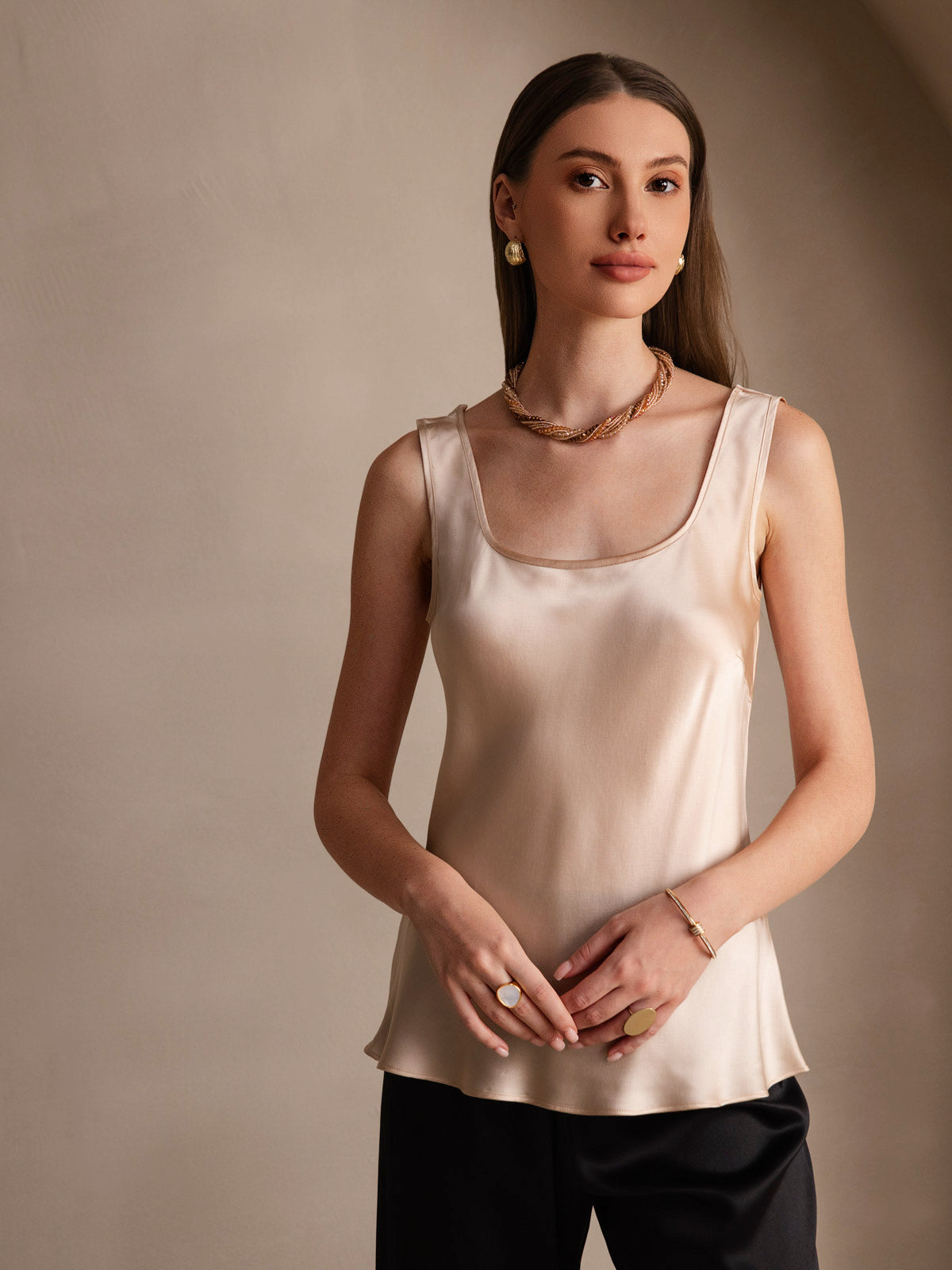 Rosstef 100% Mulberry Silk U Çıkıntılı Tank Top