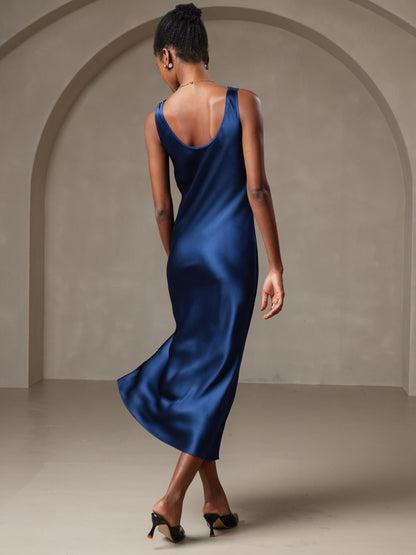 Rosstef 100% Mulberry Silk U Neck Midi Long Dress