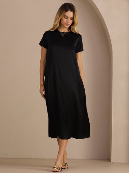 Rosstef 19Momme Silk Midi Dress With Side Pockets