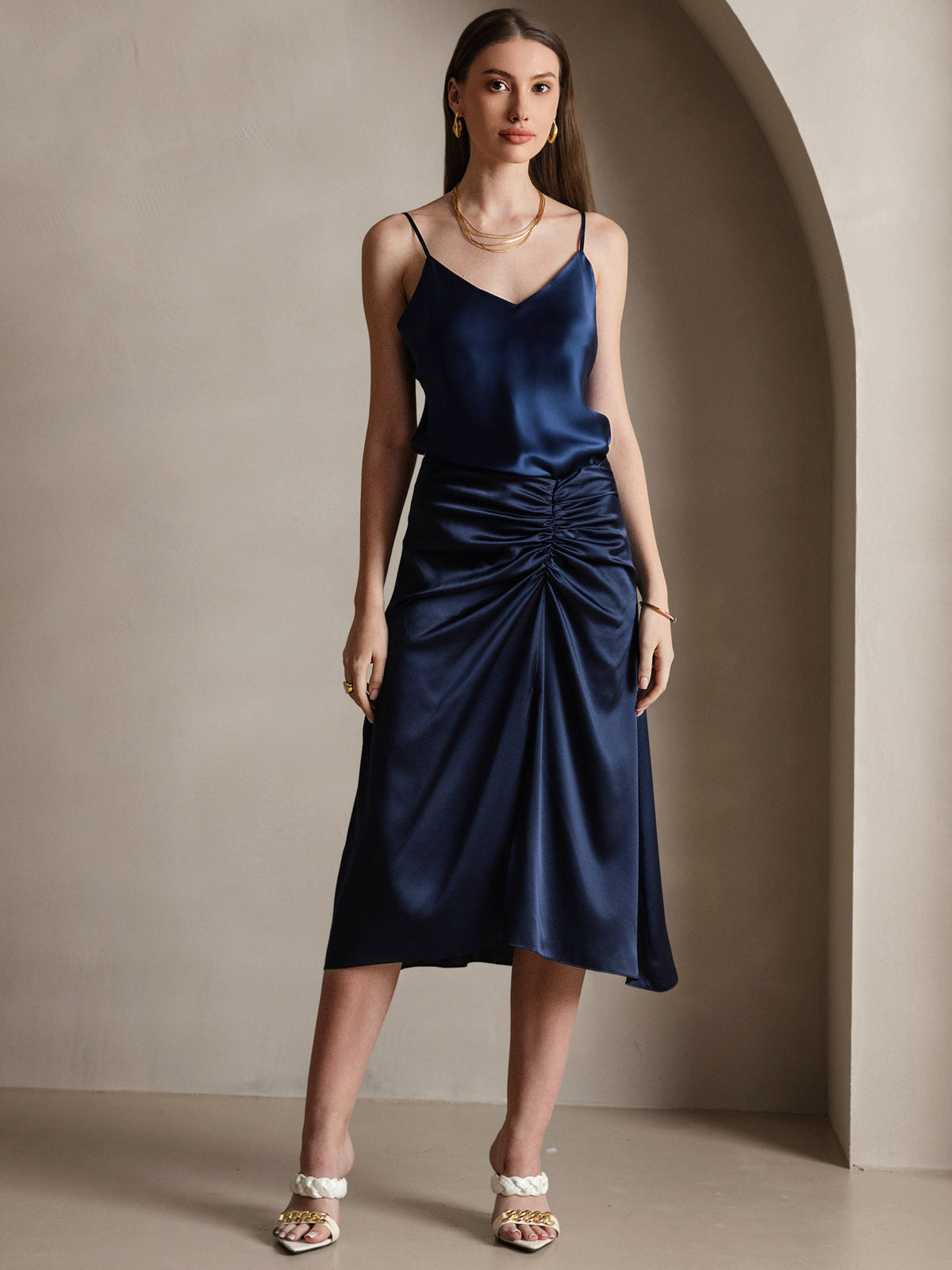 Rosstef 100% Mulberry Silk Spaghetti Strap V Neck Camisole Top
